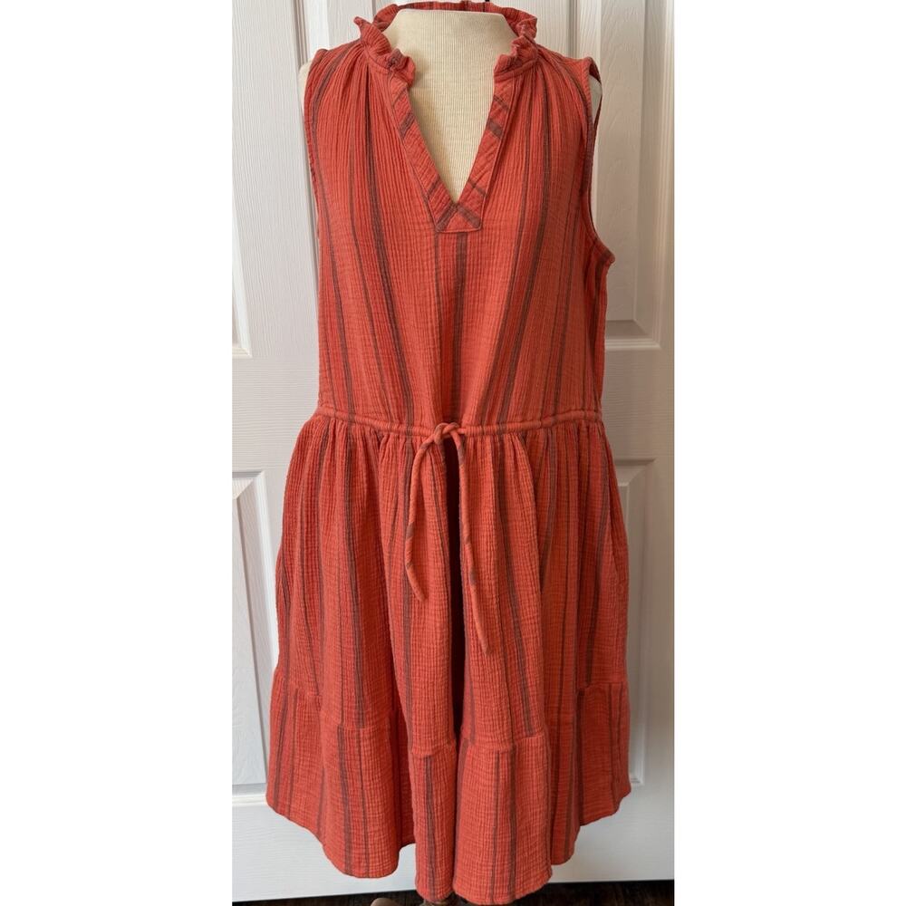 Sundance Adley Dress Sz MED Sea Coral Boho Resort Cotton Gauze Flowy Tiered EUC